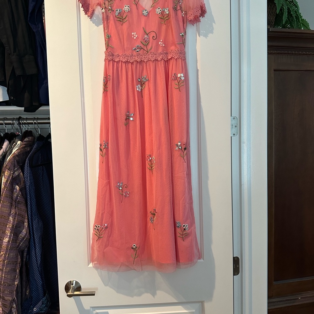 Miss Selfridge Pink Floral Embroidered Dress Sz12 View 3